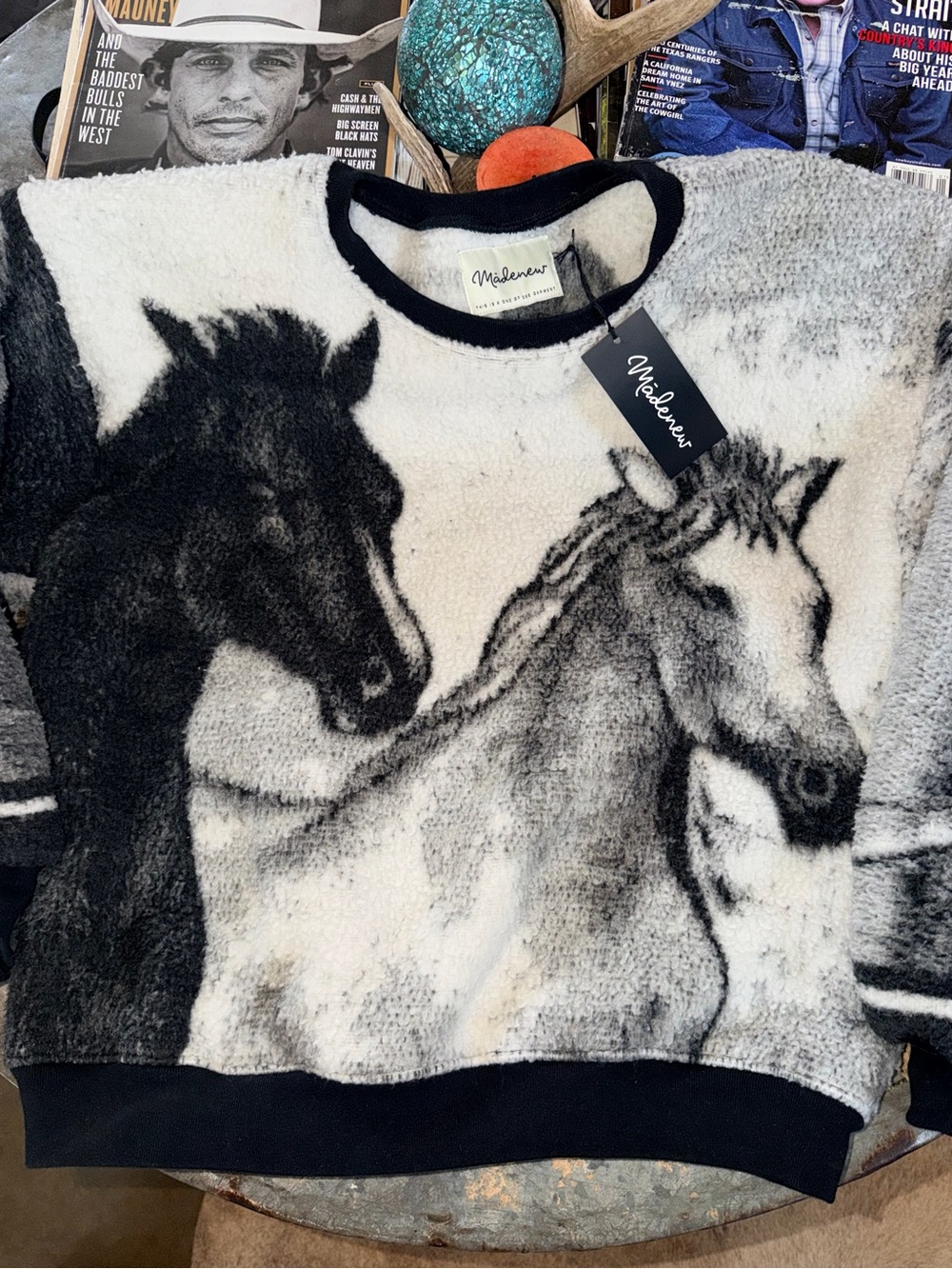 Madenew one of a kind Black & White Horse-Print Sweater